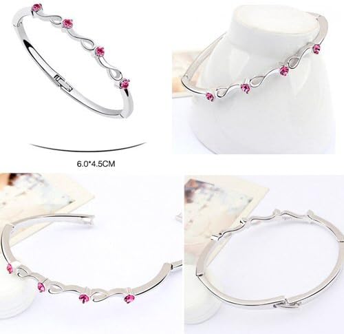 Pink Crystal Wave Swirl Stackable Hinged Small Sized Bangle Bracelet Made With Swarovski Elements