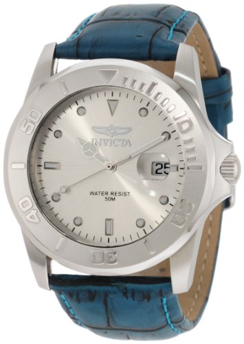 Invicta Men's 0008-ACUA Pro Diver Silver Dial Turquoise Leather Watch