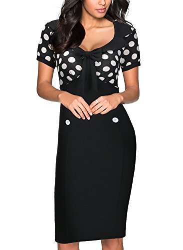 Miusol Women's Retro Polka Dot Optical Illusion Bodycon Pencil Dress