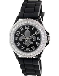 Geneva Platinum Womens 6886.FLD.BLACK.SILVER Black Rubber Quartz Watch with Black Dial