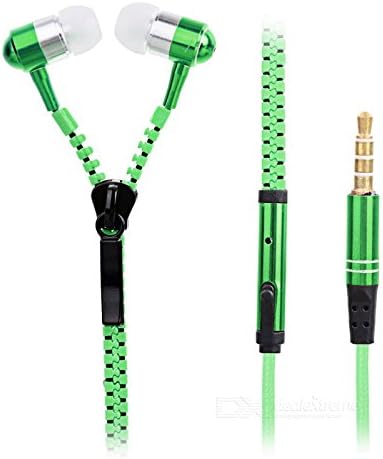 Tangle Free Zipper Style 3.5Mm In-ear Earbuds Earphone Headphone for Android or IOS . Green .