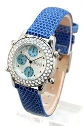 ANTON RUSANO Women's Blue Chronograph Watch with Crystal Embossed Bezel. Model: AR2046W