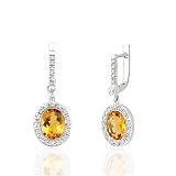 3.4 CT GENUINE HANGING CITRINE & DIAMOND 14K EARRINGS