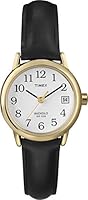 Timex Easy Reader Women's Black Leather Strap Gold-Tone Case with Date T2H341