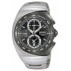 SEIKO Men's Stainless Steel Streamline Alarm Chronograph Black Dial Watch. Model: SNAB43