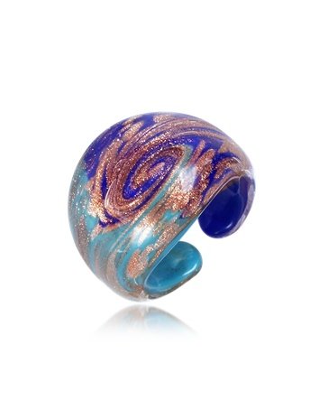Antica Murrina Veneziana Laguna - Ring aus Muranoglas in Blau und Gold