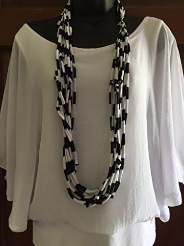 44" Upcycled T-shirt Necklace 2016 Fashion Trendy Textile Necklace Black and White Cottage Chic Handmade Unique Accessories Upcycled Stranded T-shirt