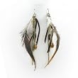 Gold Plated White and Brown Feather 6" Dangle Earrings Fashion Jewelry