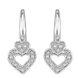 14K White Gold Diamond Heart Earrings