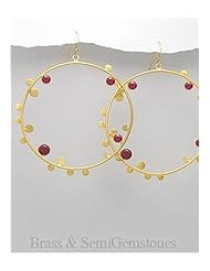 Ruby Earrings In Brass
