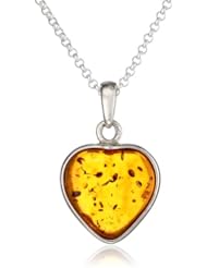 Sterling Silver Amber Heart Pendant, 18"