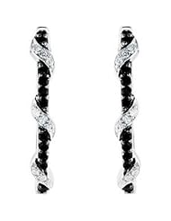 Sterling Silver Black Spinel and Diamond Hoop Earrings -- LIFETIME WARRANTY