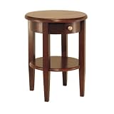 Concord Round End Table with Drawer and Shelf-Antique Walnut