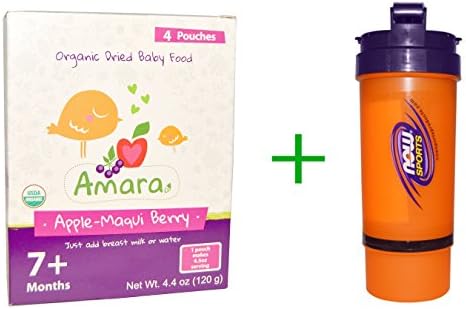 Best Amara Baby Food, Organic Dried Baby Food, Apple-Maqui Berry, 7+ Months, 4 Pouches, 1.1 oz (30 g) Each, ( 3 PACK), Now Foods, 3 in 1 Sports Shaker Bottle, 25 oz BUNDLE