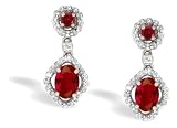 14K White Gold Genuine Oval Ruby and Diamond Drop Earrings