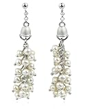 41UjOW8KMDL. SL160  Sterling Silver Bell Stud and Cascading Pearl Cluster Romantic Dangle Earrings
