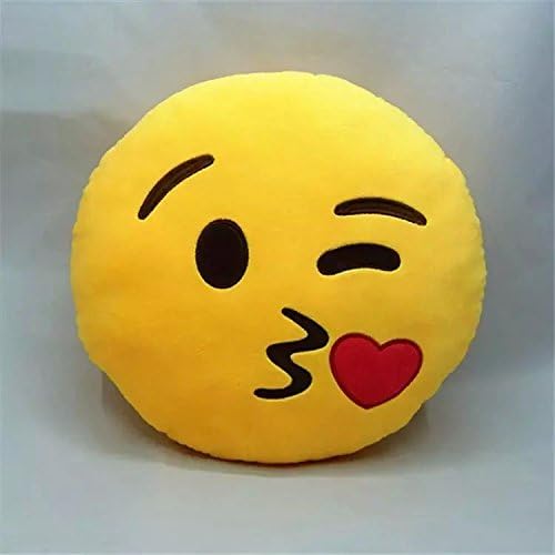 Liyin 32cm Emoji Smiley Emoticon Yellow Round Cushion Pillow Stuffed Plush Soft ToyThrowing Kiss