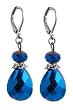 Earrings - E162 - Faceted Fire Polished Glass Hung on Silver Plated Leverbacks ~ Blue Vitral Iridescent Teardrop