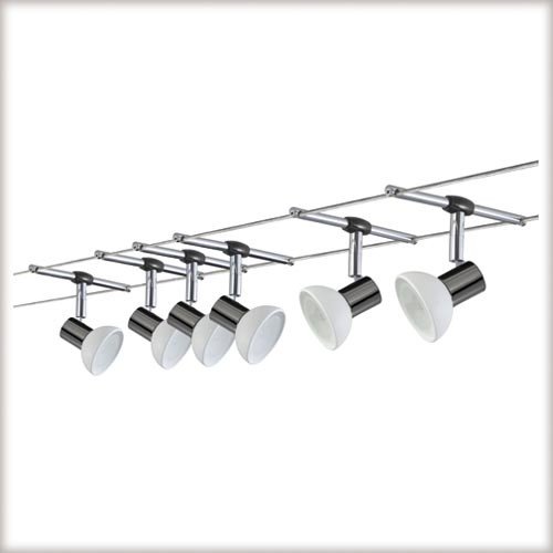 Paulmann 97536 Wire System Sheela 210 6x35W GU5,3 schwarz chrom/Opal 230/12V 210VA Metall/Glas