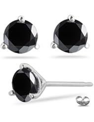 0.11 Cts of 2.50-3.00 mm AAA Round Black Diamond Stud Earrings in 14K White Gold