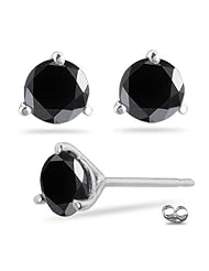 3/4 (0.71-0.80) Cts of 3.50-4.00 mm AA Round Black Diamond Stud Earrings in 14K White Gold