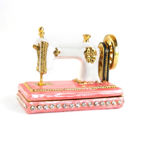 Vintage style hand painted sewing machine rhinestone jewerly trin…