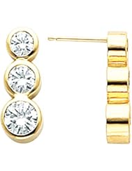 14K Yellow Gold Three-Stone Diamond Earrings - 1.50 Ct. Total Weight -- LIFETIME WARRANTY