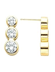 14K Yellow Gold Three-Stone Diamond Earrings - 1.00 Ct. Total Weight -- LIFETIME WARRANTY