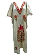 Caftan Beige Floral Embroidered Kaftan Dresses for Womens Free Size