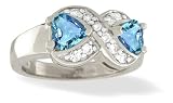 14K White Gold Genuine Heart Blue Topaz and Diamond Ring