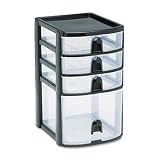 Rubbermaid 9A6100BLA Mini storage drawers, 11-1/4 high, black with 4 clear drawers