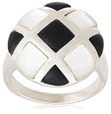 Sterling Silver Black Onyx and Mother-of-Pearl Checkered Ring