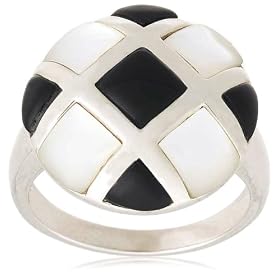 Sterling Silver Black Onyx & Mother-of-Pearl Checkered Ring
