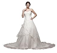 Lace  Tiered Organza/Taffeta Wedding Dress  With Pearls