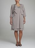 David's Bridal 3/4 Sleeve Georgette Jacket Dress with Beading Style 9629W