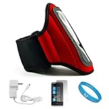 Red Moisture Resistant Neoprene Sports Active Workout Armband with Adjustab ....