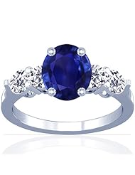 18K White Gold Oval Cut Blue Sapphire Ring With Sidestones (GIA Certificate)