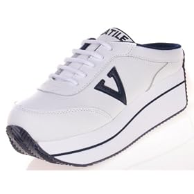 VOLATILE Incarceration Womens Platform Leather Wedge Mule Slides Sneakers Shoes White/Navy VOLATILE Incarceration Womens Platform Leather Wedge Mule Slides Sneakers Shoes White/Navy