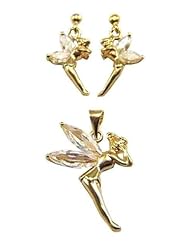 Kala-isjewels - 18ct Gold Plated Ladies CZ Fairies Pendant(1") and Earrings (0,78" )Set .