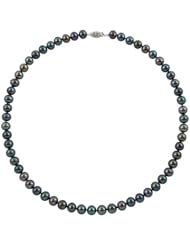 5.5-6mm 24" Black Freshwater Pearl Necklace "AAA" with 14K White Gold in Gift Box