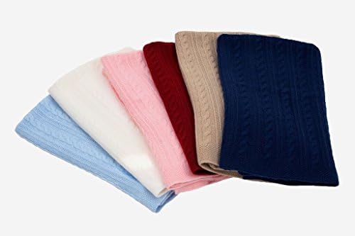 Kitts Knits Baby Blanket for stroller, car seat and carrier (Small Baby Size). Knitted. Six colors: Baby Blue, White, Pink, Blue, Red, Beige.