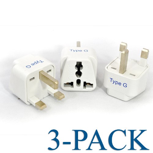 Ceptics Grounded Universal Plug Adapter for UK (Type G) - 3 Pack