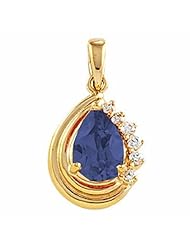 14K Yellow Gold Pear Cut Tanzanite and Diamond Pendant -- LIFETIME WARRANTY