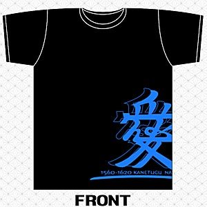 NHK大河ドラマ「天地人」に登場！ 戦国武将シリーズ 武将　家紋Tシャツ 直江兼続　ブラック×青文字 S