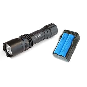 Click here to buy D2 Super Bright Flashligt Cree P4 LED with Two pcs Li-Ion 18650 2200mAh Batteries and Compact... by Tenergy.