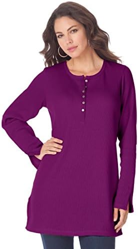 Roamans Women's Plus Size Thermal Henley Tunic (Boysenberry,S)