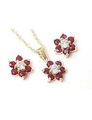Peninsula Jewellery 9Ct Gold Ruby And Cz Pendant And Earring Set