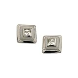 14K White Gold 3 MM Square Shaped Cubic Zirconia Fashion Earrings