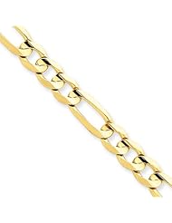 6.75mm, 14 Karat Yellow Gold, Open Concave Figaro Chain - 7 inch