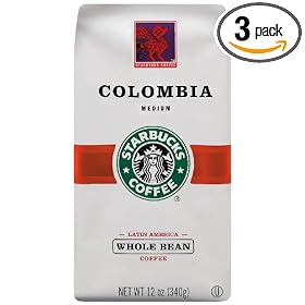 Starbucks Colombian Coffee, Whole Bean, 12-Ounce Bags (Pack of 3)
